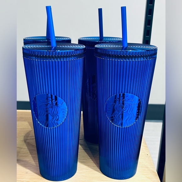 Starbucks Blue Pleated Chrome Cup Anodized Metallic Tumbler Venti 24oz New 2024 - Picture 12 of 17